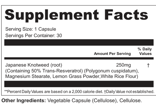 Supplement Facts for Resveratrol Formula