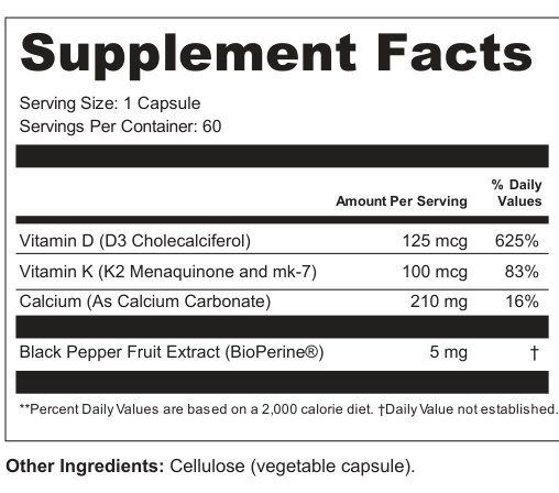 Supplement Facts for Vitamin K2 + D3